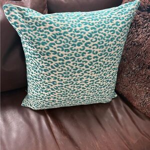 Teal and Cream Patterned Throw Pillow
